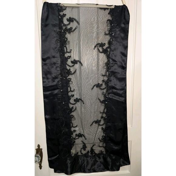 Vtg Lord & Taylor Black Satin Mesh Sequin Evening Wrap 78" By 20" Goth(1032) - Picture 3 of 5
